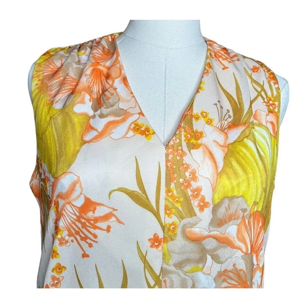 Vintage 70s 2 Piece Maxi Dress and Jacket Womens Mod Floral Tropical Stretch 16 - Picture 10 of 16